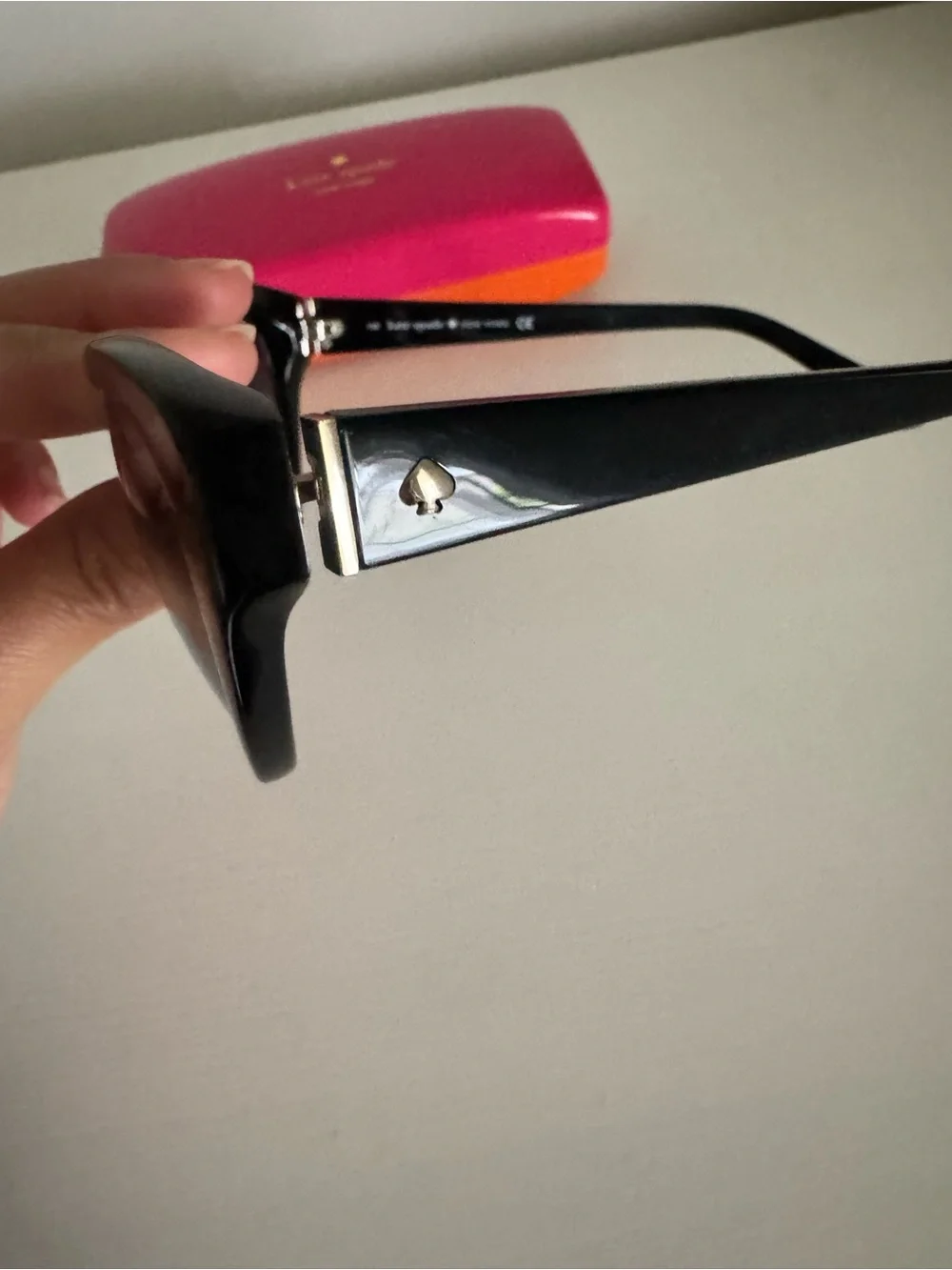 kate spade Black Cat-Eye Sunglasses with Pink and Orange Case